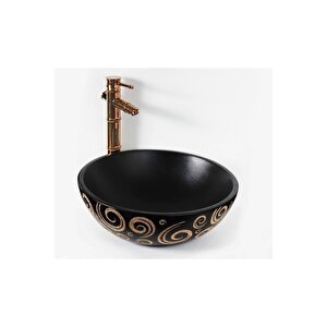 Tezgah Üstü Çanak Lavabo E-9002 Mat Si̇yah Desenli̇