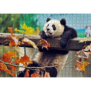 Bir Çitte Sarkan Panda Görseli Puzzle Yapboz Mdf Ahşap 500 Parça