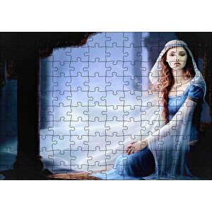 Mavi Elbiseli Kadın Ve Sütunlar Puzzle Yapboz Mdf Ahşap 120 Parça