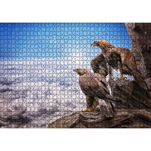 Kayalıklardan Yeryüzünü İzleyen Kartallar Ve Bulutlar Puzzle Yapboz Mdf Ahşap 1000 Parça