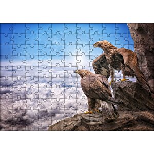 Kayalıklardan Yeryüzünü İzleyen Kartallar Ve Bulutlar Puzzle Yapboz Mdf Ahşap 120 Parça