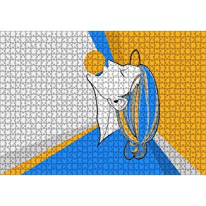 Soyut Tablo Kadın Ve Sarı Top Puzzle Yapboz Mdf Ahşap 1000 Parça
