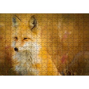 Kahverengi Beyaz Tilki Flu Arkaplan İllüstrasyon Puzzle Yapboz Mdf Ahşap 255 Parça