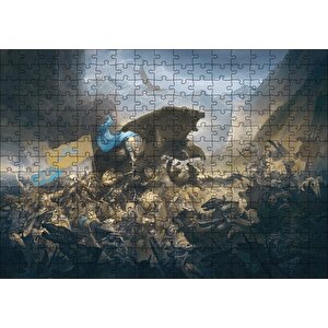 Savaş Alanında Savaşçılar Ve Dev Ayı Puzzle Yapboz Mdf Ahşap 255 Parça