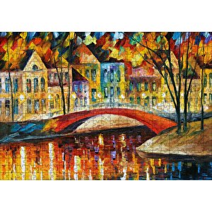 Kanalda Köprü Ve Binalar Yağlı Boya Puzzle Yapboz Mdf Ahşap 500 Parça