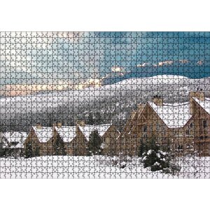 Karlı Tepeler Ve Bulutların Ardındaki Güneş Puzzle Yapboz Mdf Ahşap 1000 Parça