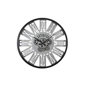 Çarklı Saat Çap60 6 Si̇yah -Gümüş Eski̇tme