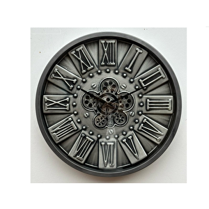 Çarklı Saat Çap60 Anti̇k Gümüş Eski̇tme-Gümüş Eski̇tme