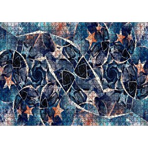 Siyah Daireler Ve Turuncu Yıldızlar Kompozisyon Puzzle Yapboz Mdf Ahşap 1000 Parça
