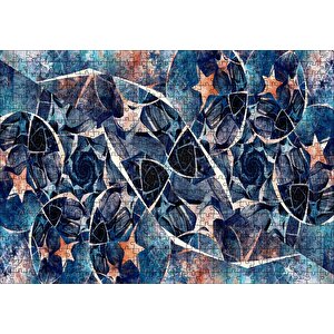 Siyah Daireler Ve Turuncu Yıldızlar Kompozisyon Puzzle Yapboz Mdf Ahşap 500 Parça