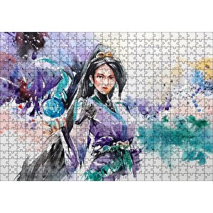 Kadın Savaşçı Suluboya Efekt Puzzle Yapboz Mdf Ahşap 500 Parça