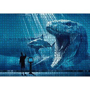 Megalodon Büyük Beyaz Köpek Balığı Ve İnsan Puzzle Yapboz Mdf Ahşap 1000 Parça