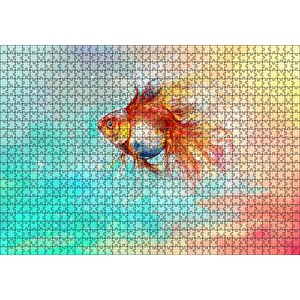 Rengarenk Sularda Yüzen Japon Balığı Puzzle Yapboz Mdf Ahşap 1000 Parça