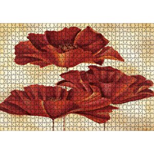 Sarı Zeminde Üç Kırmızı Gelincik Puzzle Yapboz Mdf Ahşap 1000 Parça