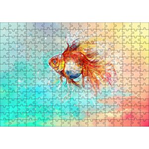 Rengarenk Sularda Yüzen Japon Balığı Puzzle Yapboz Mdf Ahşap 255 Parça
