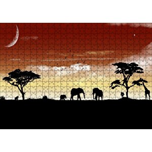 Afrika Yaban Hayatı Silüet Kompozisyon Puzzle Yapboz Mdf Ahşap 500 Parça