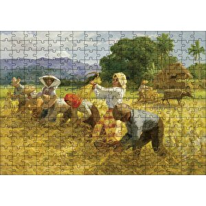 Hasat Yapan Köylüler Yağlı Boya Puzzle Yapboz Mdf Ahşap 255 Parça