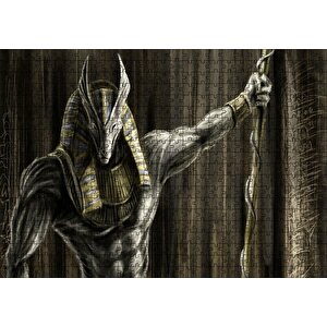 Muhteşem Kaslarıyla Anubis Ve Asası Puzzle Yapboz Mdf Ahşap 500 Parça