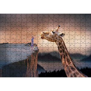 Fantastik Dev Zürafa Ve Küçük Çocuk Puzzle Yapboz Mdf Ahşap 255 Parça