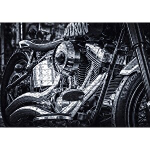 Cakapuzzle Harley Davidson Motorsiklet Silindir Detayı Siyah Beyaz Puzzle Yapboz Mdf Ahşap