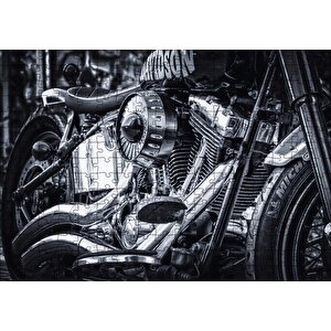 Harley Davidson Motorsiklet Silindir Detayı Siyah Beyaz Puzzle Yapboz Mdf Ahşap 255 Parça
