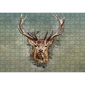Muhteşem Boynuzlu Geyik Yeşil Zemin Puzzle Yapboz Mdf Ahşap 255 Parça