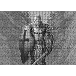 Tam Zırhlı Ve Silahlı Haçlı Şövalyesi Kara Kalem Puzzle Yapboz Mdf Ahşap 500 Parça