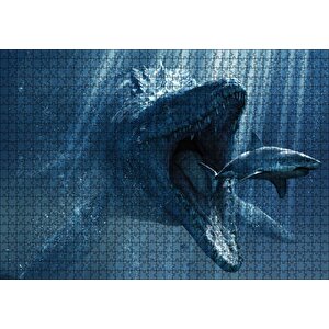 Jurassic World Megalodon Ve Büyük Beyaz Köpek Balığı Puzzle Yapboz Mdf Ahşap 1000 Parça