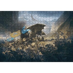 Savaş Alanında Savaşçılar Ve Dev Ayı Puzzle Yapboz Mdf Ahşap 500 Parça