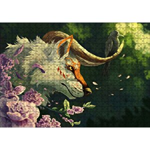 Beyaz Kurt Garip Boynuzları Ve Karga Puzzle Yapboz Mdf Ahşap 500 Parça