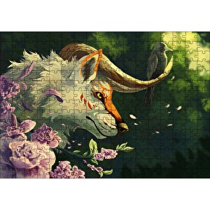Beyaz Kurt Garip Boynuzları Ve Karga Puzzle Yapboz Mdf Ahşap 255 Parça