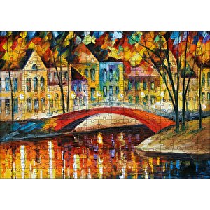 Kanalda Köprü Ve Binalar Yağlı Boya Puzzle Yapboz Mdf Ahşap 255 Parça