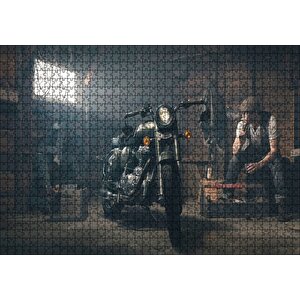 Royal Enfield Motorsiklet Ve Sigara İçen Adam Puzzle Yapboz Mdf Ahşap 1000 Parça