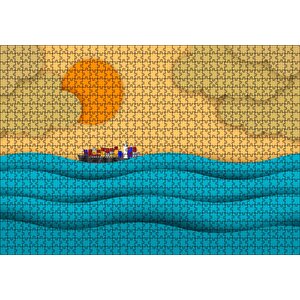 Mavi Dalgalar Yük Gemisi Güneş Ve Bulutlar Puzzle Yapboz Mdf Ahşap 1000 Parça