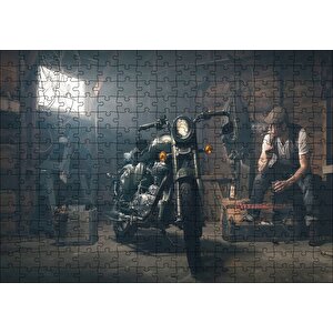 Royal Enfield Motorsiklet Ve Sigara İçen Adam Puzzle Yapboz Mdf Ahşap 255 Parça