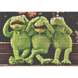 Kurbağa Kermit Görmedim Duymadım Bilmiyorum Puzzle Yapboz Mdf Ahşap 500 Parça
