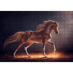 Muhteşem Kahverengi Aygır Ve Mavi Desenleri Puzzle Yapboz Mdf Ahşap 255 Parça