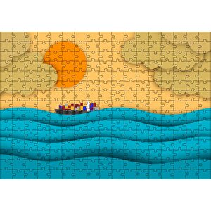 Mavi Dalgalar Yük Gemisi Güneş Ve Bulutlar Puzzle Yapboz Mdf Ahşap 255 Parça
