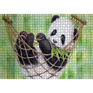 Hamakta Dinlenen Panda Dijital Çizim Puzzle Yapboz Mdf Ahşap 1000 Parça