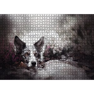Siyah Beyaz İngliz Çoban Köpeği Puzzle Yapboz Mdf Ahşap 1000 Parça