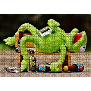 Kurbağa Kermit Bankta Sızmış Puzzle Yapboz Mdf Ahşap 1000 Parça
