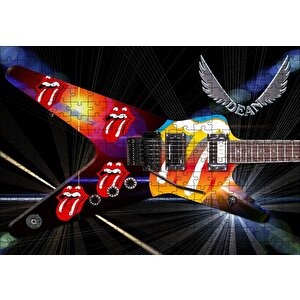 Elektrogitar Kırmızı Dudaklar Ve Dil Puzzle Yapboz Mdf Ahşap 255 Parça