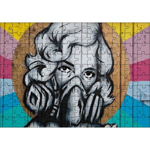 Maskeli Kadın Duvar Boyama Puzzle Yapboz Mdf Ahşap 120 Parça