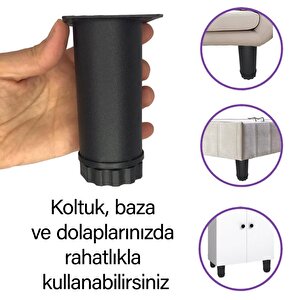 4 Adet Metal Ayarlanabilir 10 Cm Siyah Destek Ayağı Mobilya Kanepe Baza Koltuk Dolap Sehpa Tv Ünitesi Ayağı