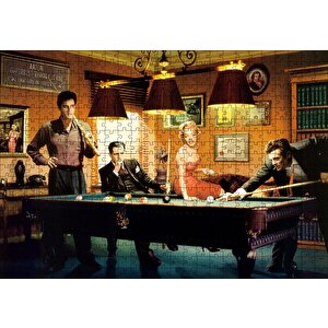 Elvis Clark Marilyn Ve James Bilardo Masasında Puzzle Yapboz Mdf Ahşap 500 Parça