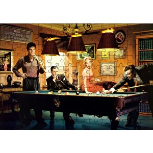 Elvis Clark Marilyn Ve James Bilardo Masasında Puzzle Yapboz Mdf Ahşap 120 Parça