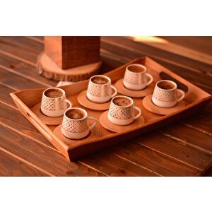 B0933 Hanzade 6 Kişilik Kahve Fincan Takımı Seti Desen Altlıklı