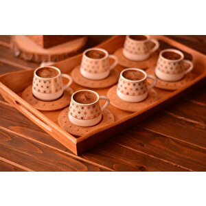 B0930 Nakkaş 6 Kişilik Kahve Fincan Takımı Seti Desen Altlıklı