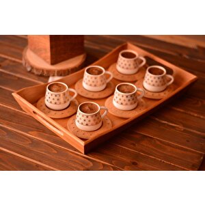 B0930 Nakkaş 6 Kişilik Kahve Fincan Takımı Seti Desen Altlıklı