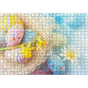 Rengarenk Boyalı Süslü Sürpriz Yumurtalar Puzzle Yapboz Mdf Ahşap 500 Parça